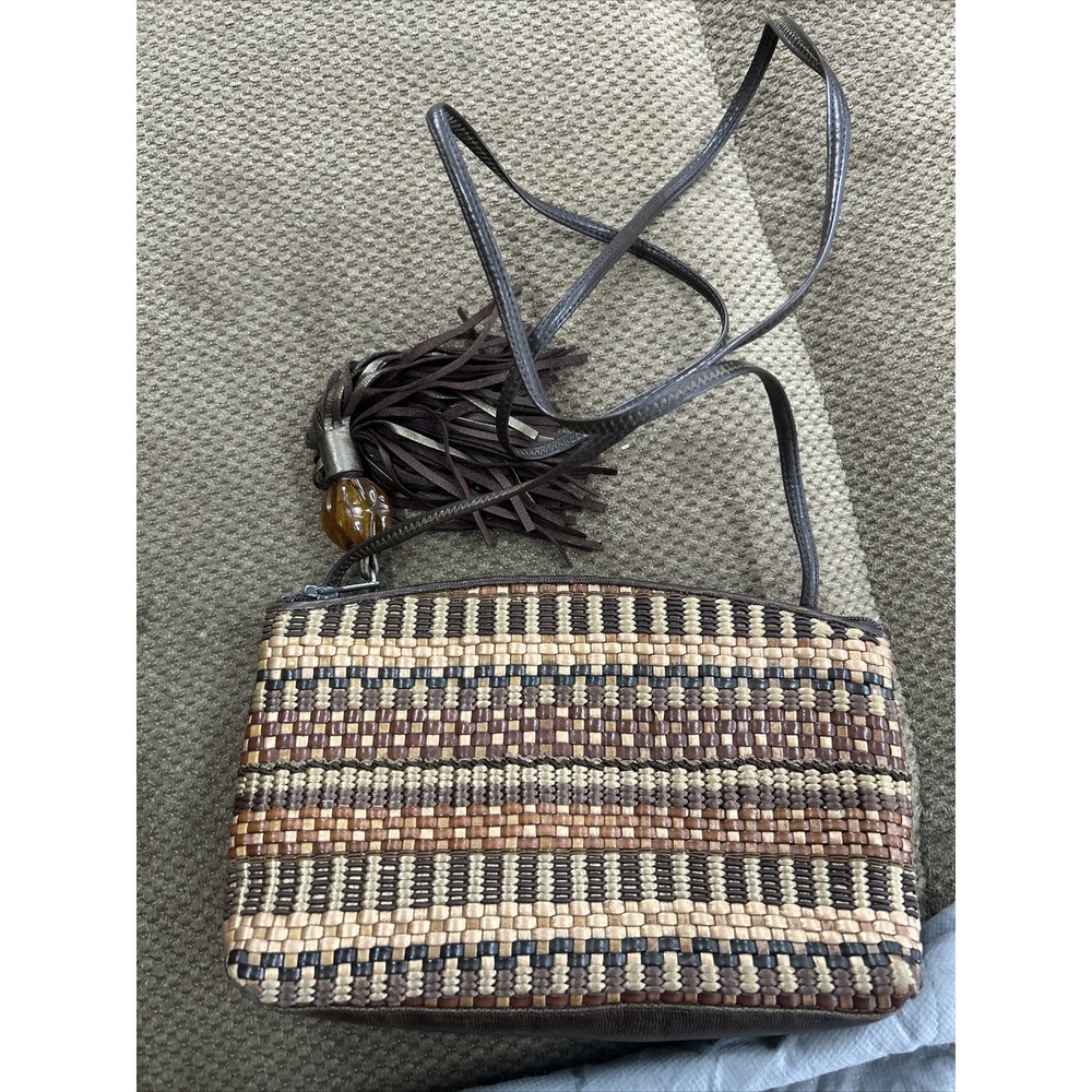 Vintage SHARIF USA‎ Bag 90's Leather Weave Small Roomy Crossbody Purse Zip Dust